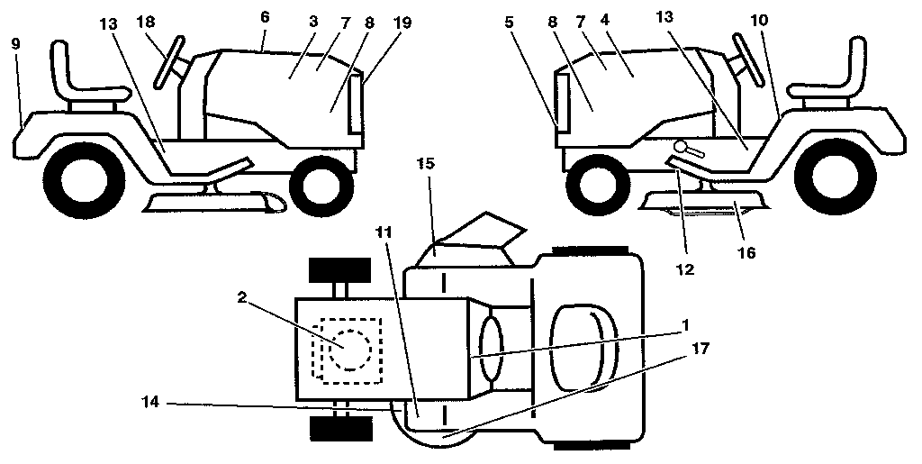 Decals Diagram and Parts List for 917257281  Craftsman Lawn Tractor
