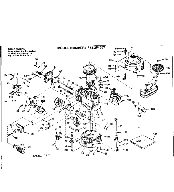 Replacement Parts Diagram and Parts List for 143254352  Craftsman Engine
