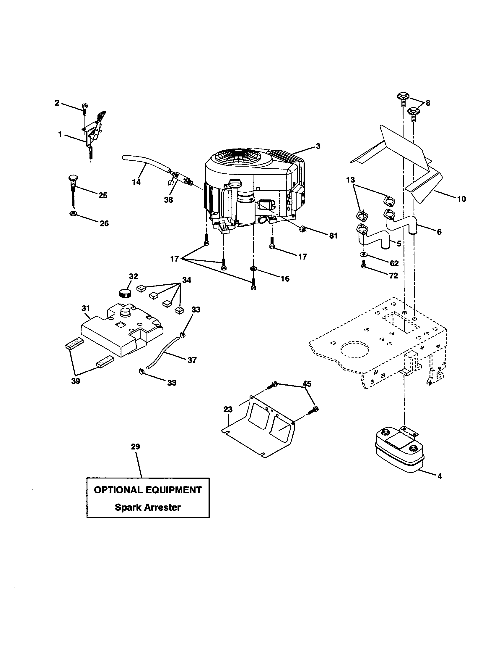 Engine Diagram and Parts List for 917277080  Craftsman Lawn Tractor