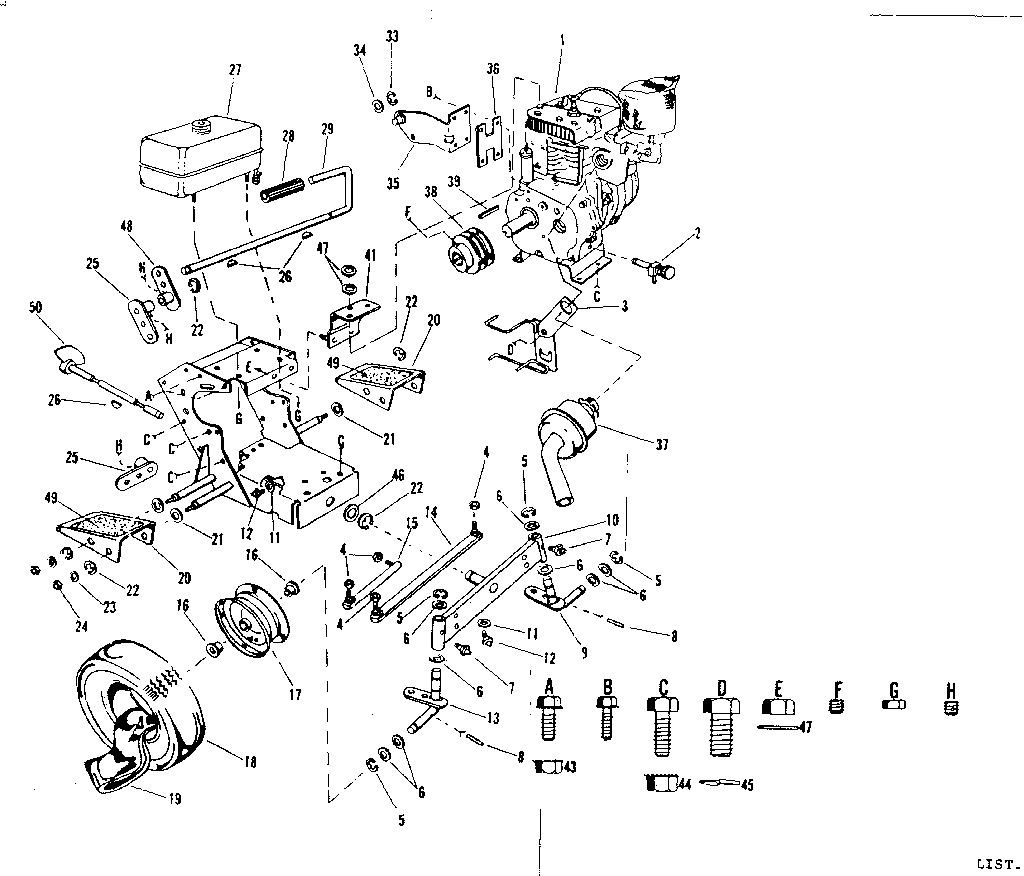Engine Diagram and Parts List for 917250800-1987  Craftsman Lawn Tractor