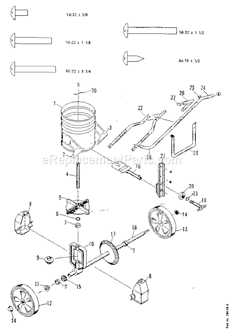 Screw Size Chart Diagram and Parts List for 67119251  Craftsman Spreader