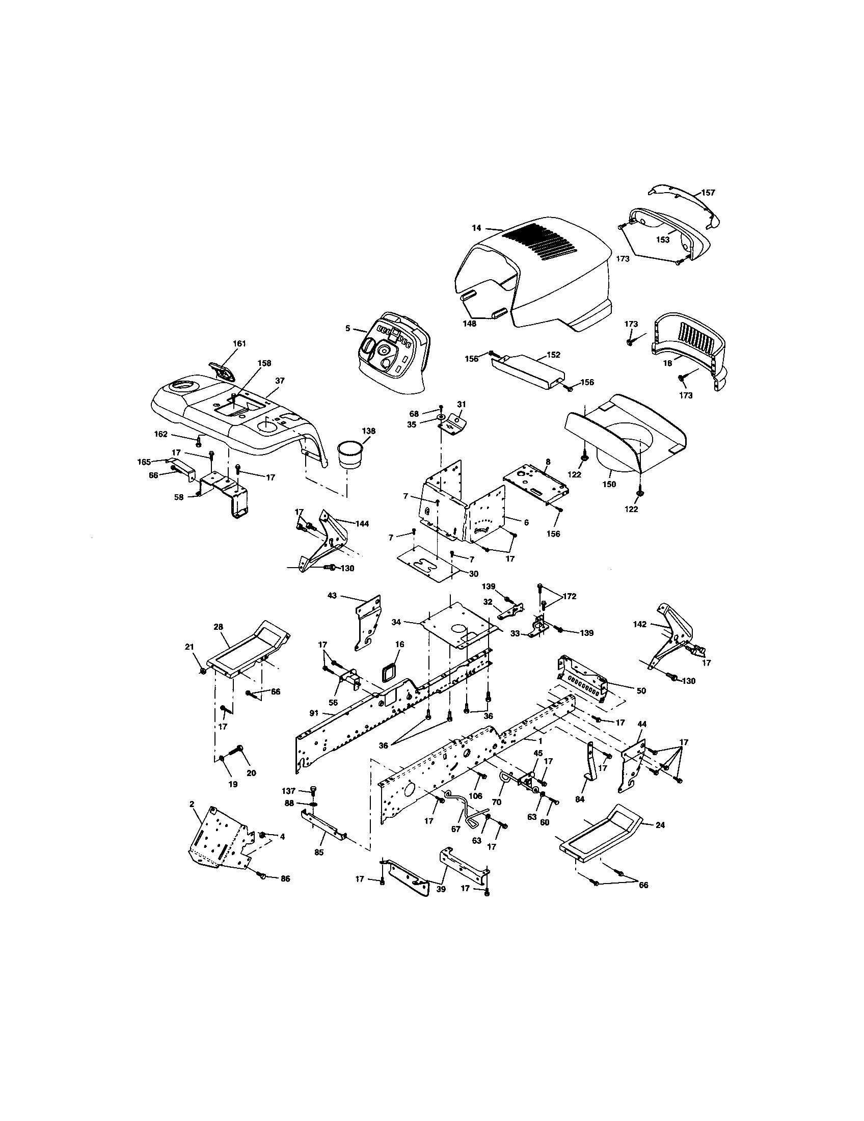 Chassis And Enclosures Diagram and Parts List for 917276052  Craftsman Lawn Tractor