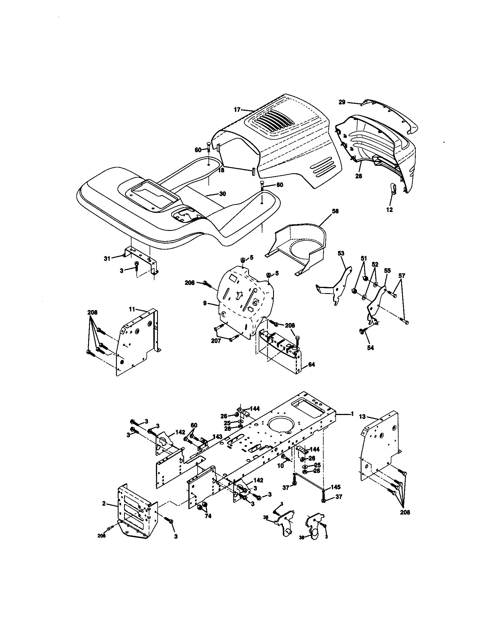 Chassis And Enclosures Diagram and Parts List for 917271060  Craftsman Lawn Tractor
