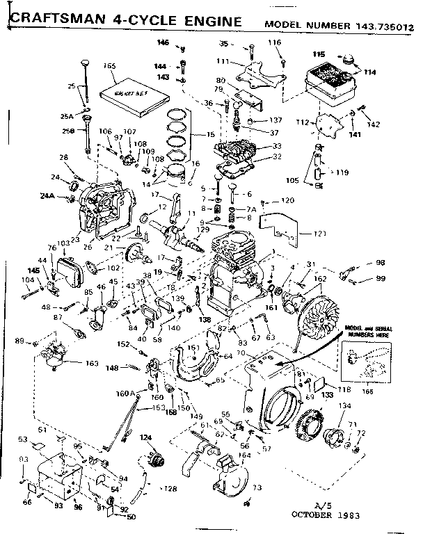 Replacement Parts Diagram and Parts List for 143735012  Craftsman Engine