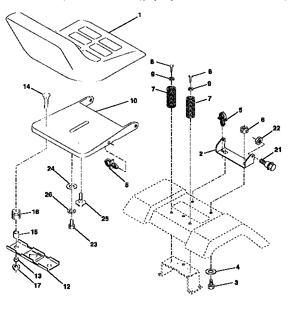 Seat Assembly Diagram and Parts List for 917256500  Craftsman Lawn Tractor
