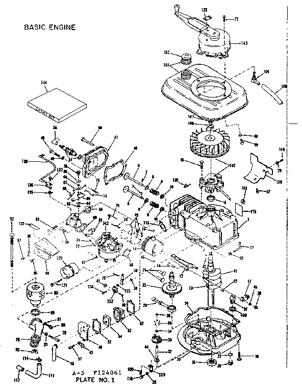 Basic Engine Diagram and Parts List for 143124061  Craftsman Engine
