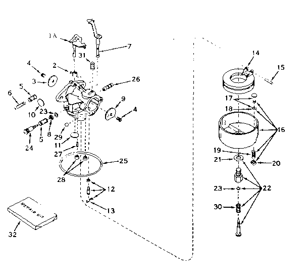 Carburetor Diagram and Parts List for 143575022  Craftsman Engine