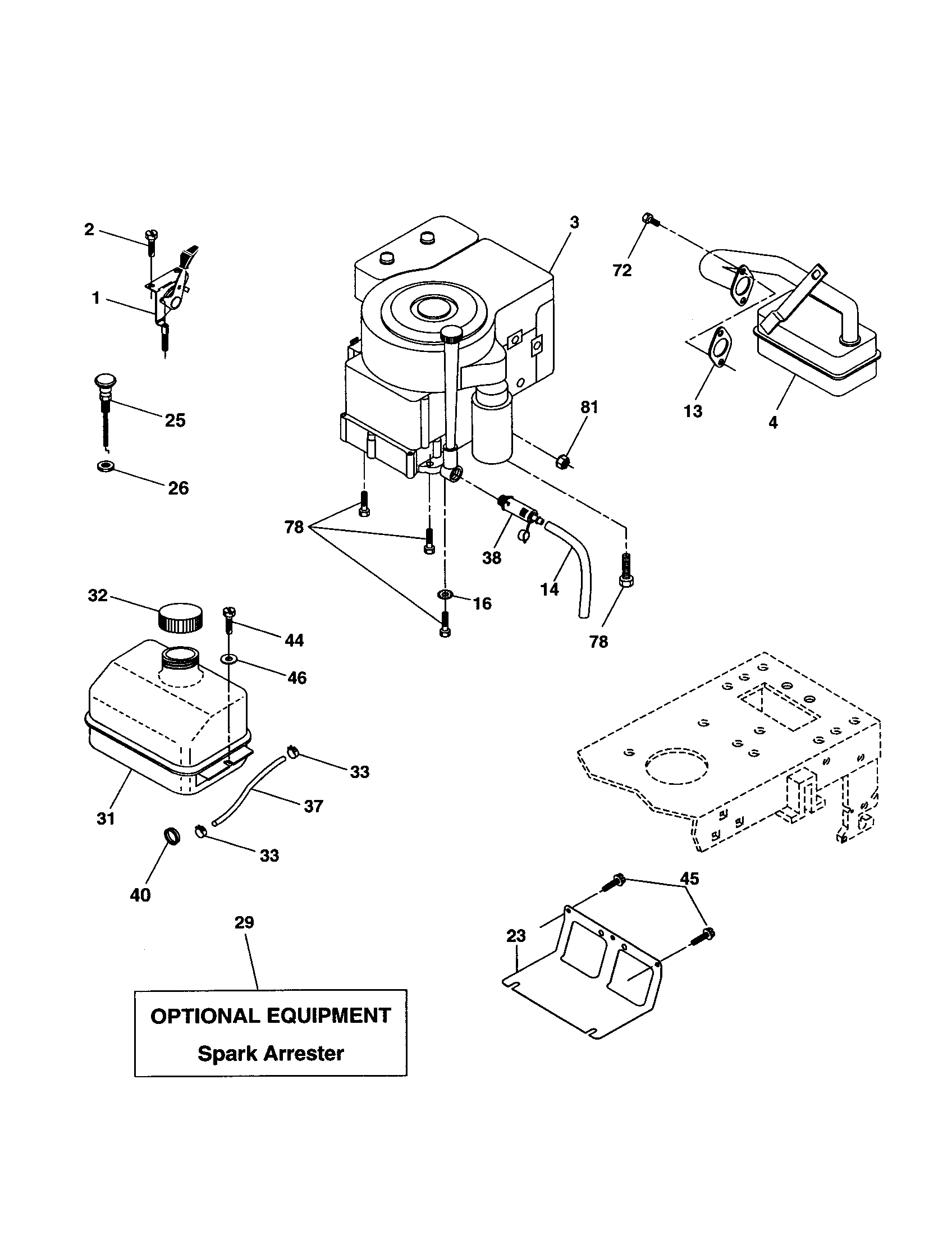 Engine Diagram and Parts List for 917277200  Craftsman Lawn Tractor