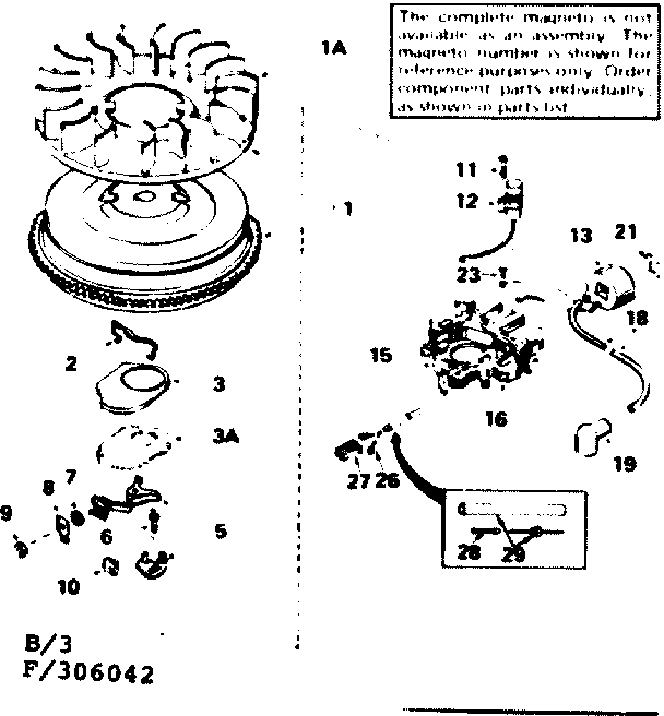 Magneto No. 610972 Diagram and Parts List for 143306042  Craftsman Engine