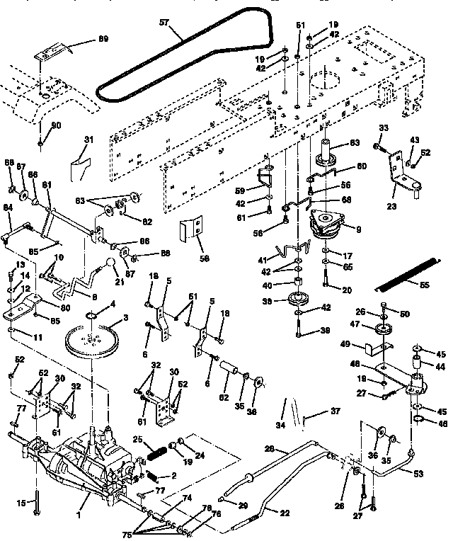 Drive Diagram and Parts List for 917256661  Craftsman Lawn Tractor