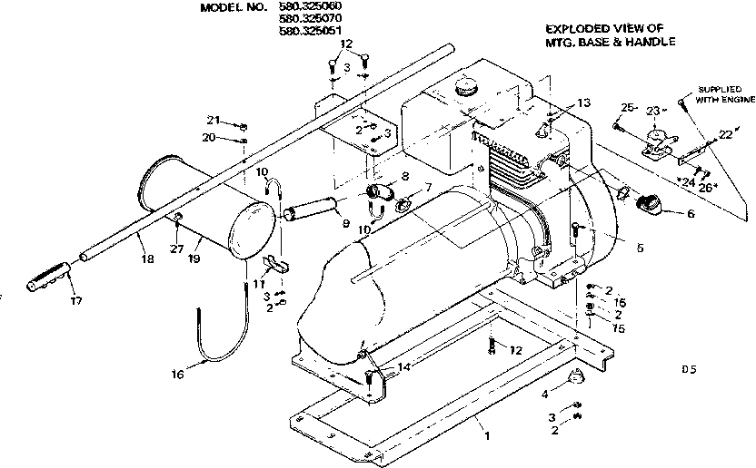 Mtg. Base & Handle Diagram and Parts List for 580325051  Craftsman Engine