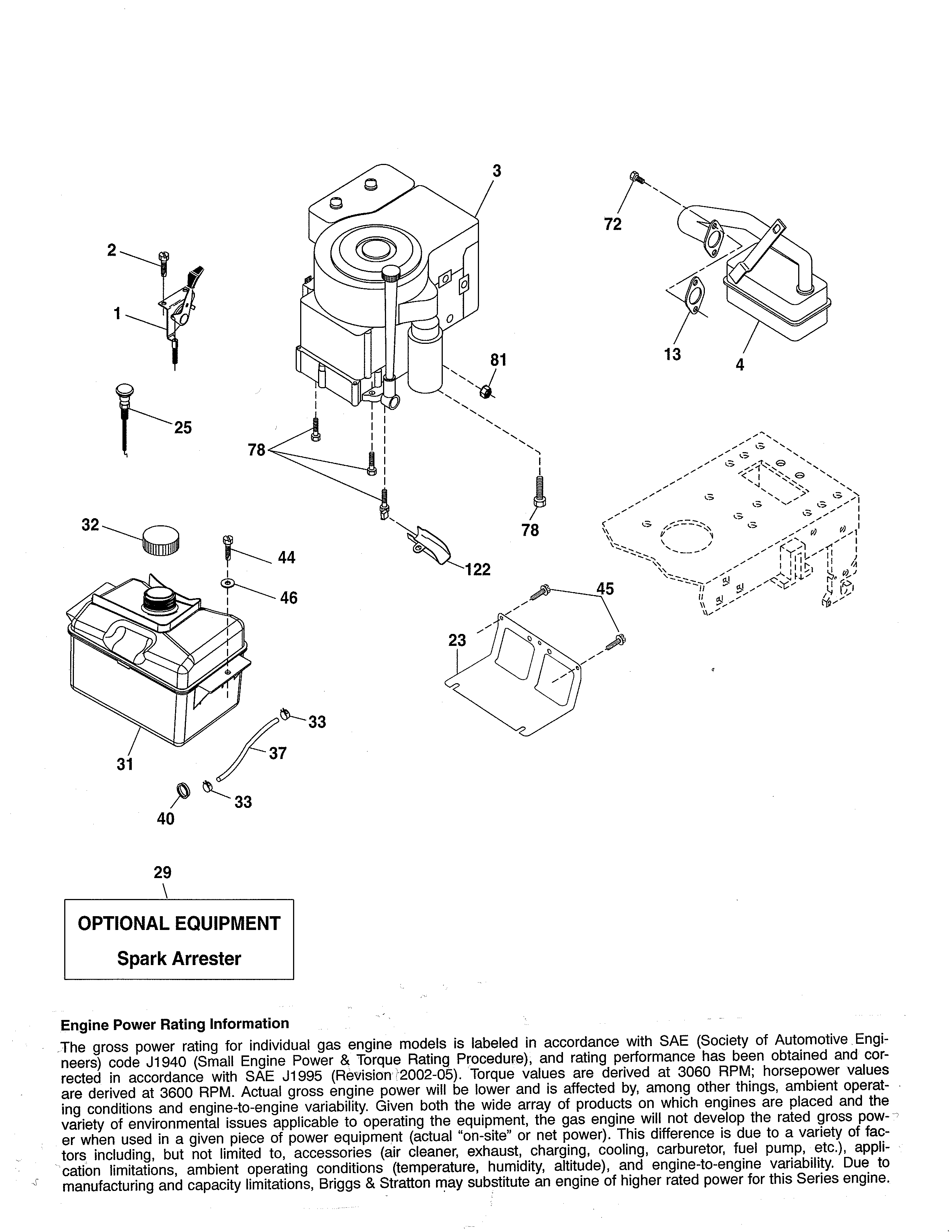 Engine Diagram and Parts List for 917986191  Craftsman Lawn Tractor