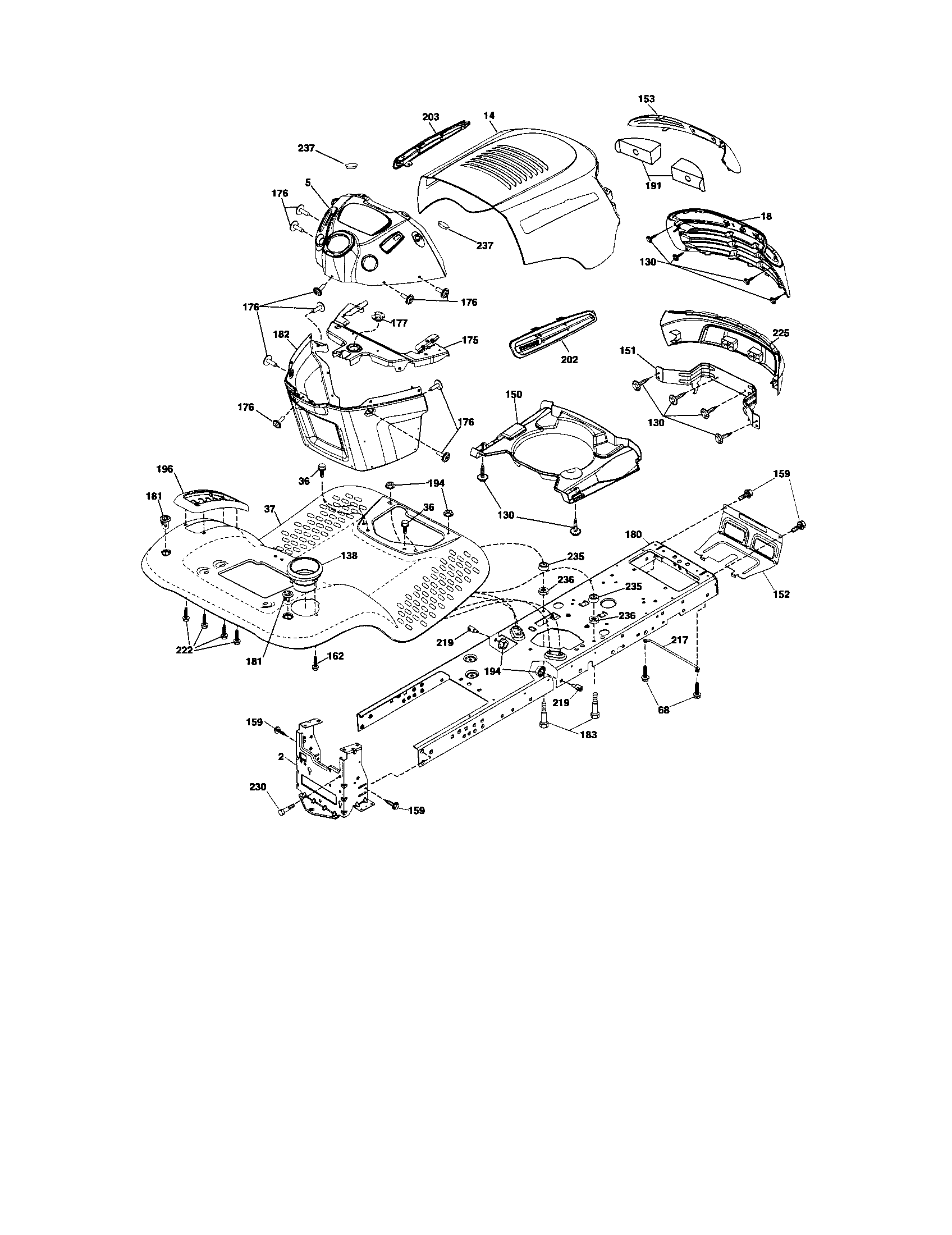 Chassis Diagram and Parts List for 917287141  Craftsman Lawn Tractor