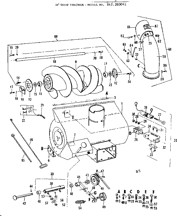 Auger  Assembly Diagram and Parts List for 842260041  Craftsman Snow Blower