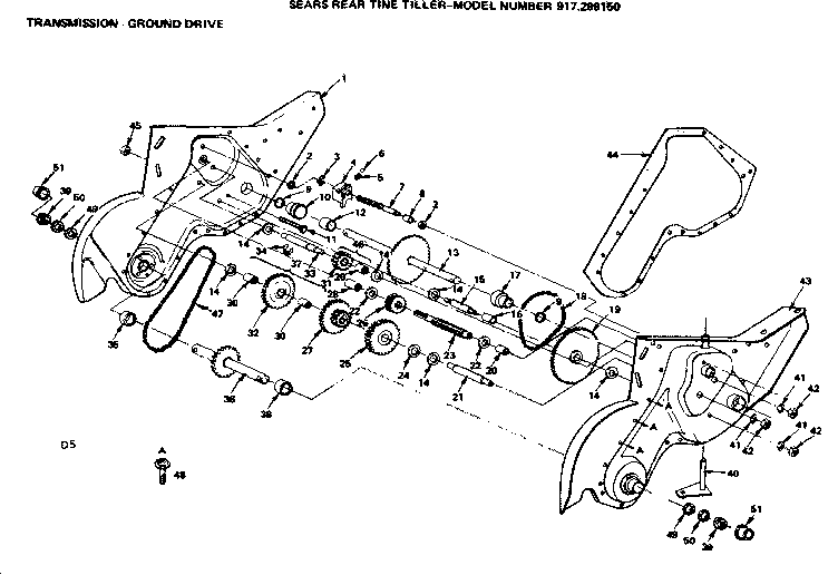 Transmission - Ground Drive Diagram and Parts List for 917299150  Craftsman Tiller
