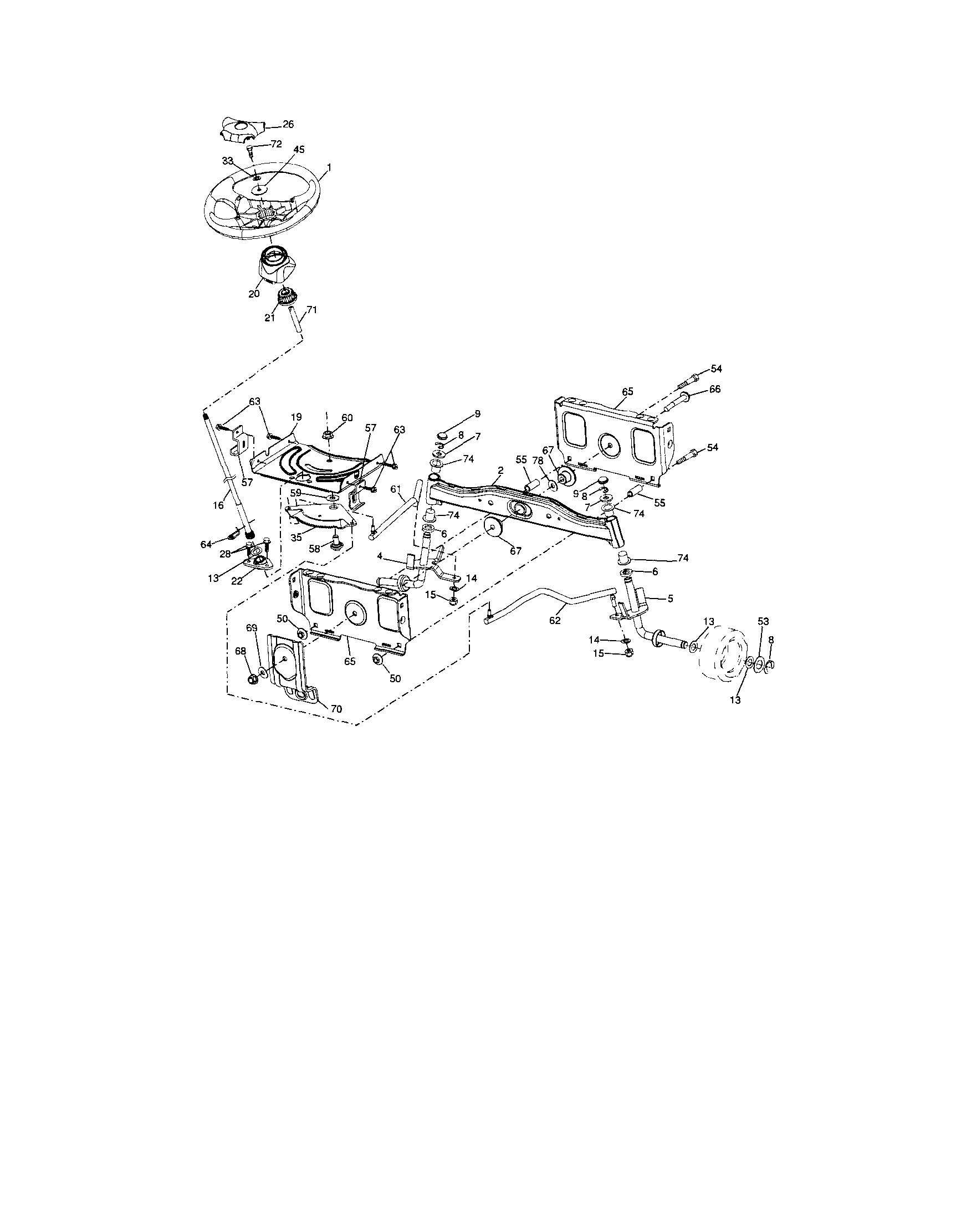 Steering Diagram and Parts List for 917286130  Craftsman Lawn Tractor