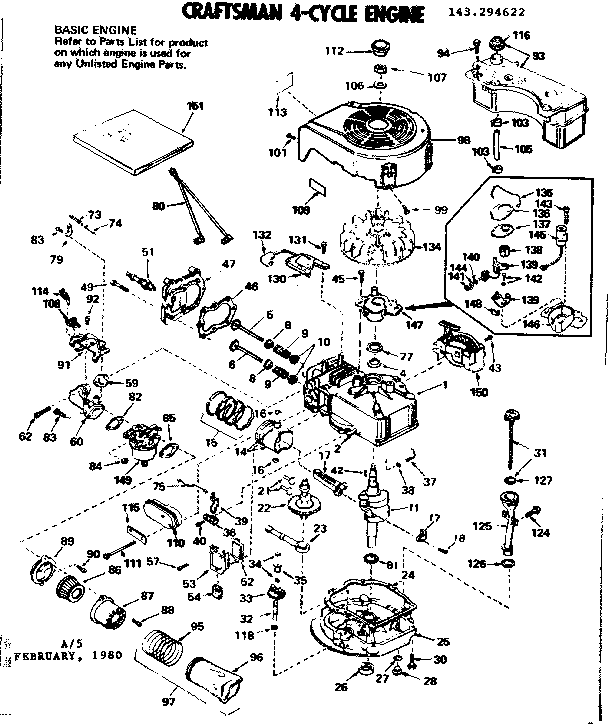 Engine Diagram and Parts List for 143294622  Craftsman Engine