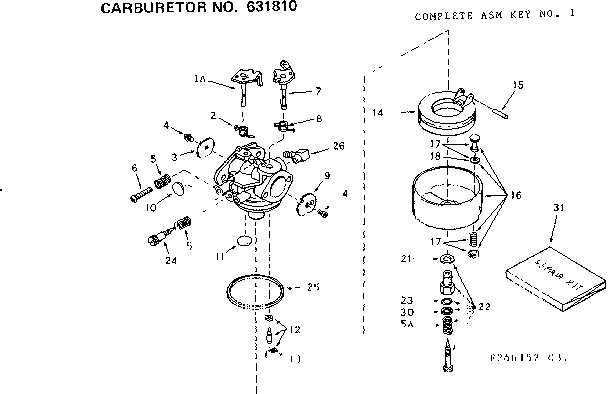 Carburetor No. 631810 Diagram and Parts List for 143246152  Craftsman Engine