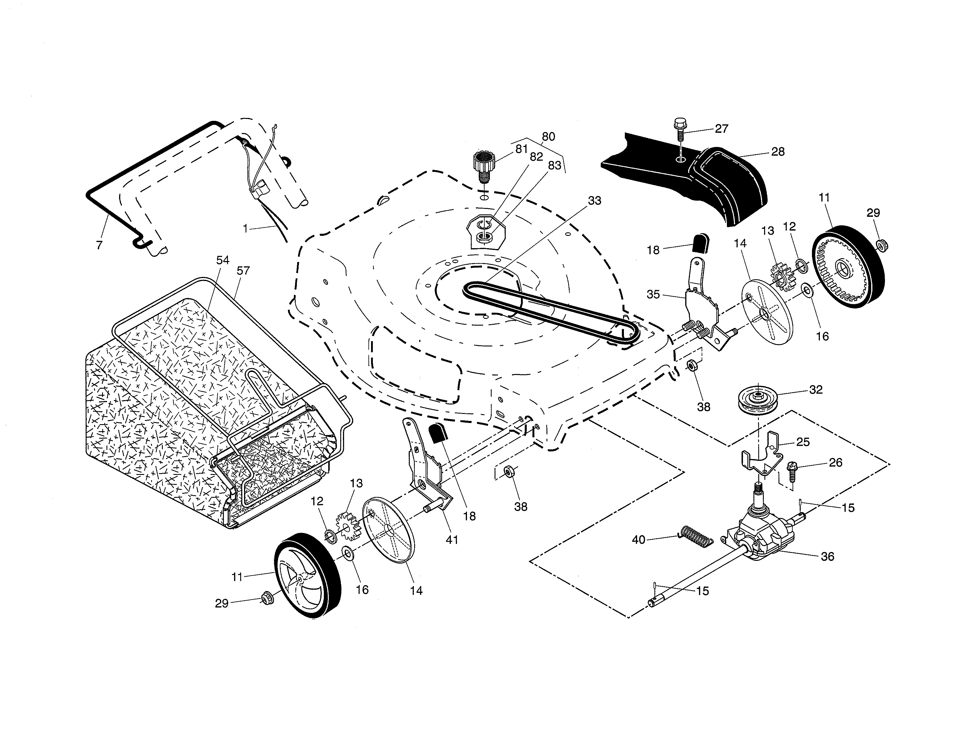 Drive Control/gear Case/wheels Diagram and Parts List for 917370605  Craftsman Lawn Mower