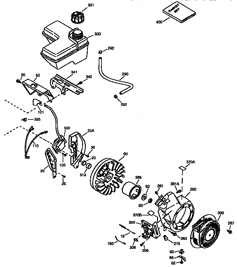 Fuel Tank And Flywheel Assembly Diagram and Parts List for 143985501  Craftsman Engine
