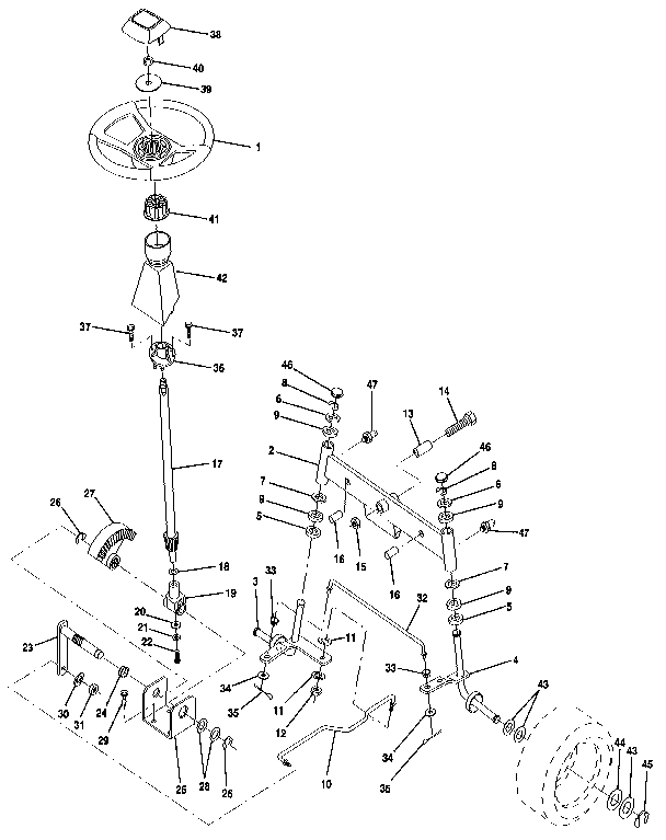 Steering Assembly Diagram and Parts List for 917257290  Craftsman Lawn Tractor