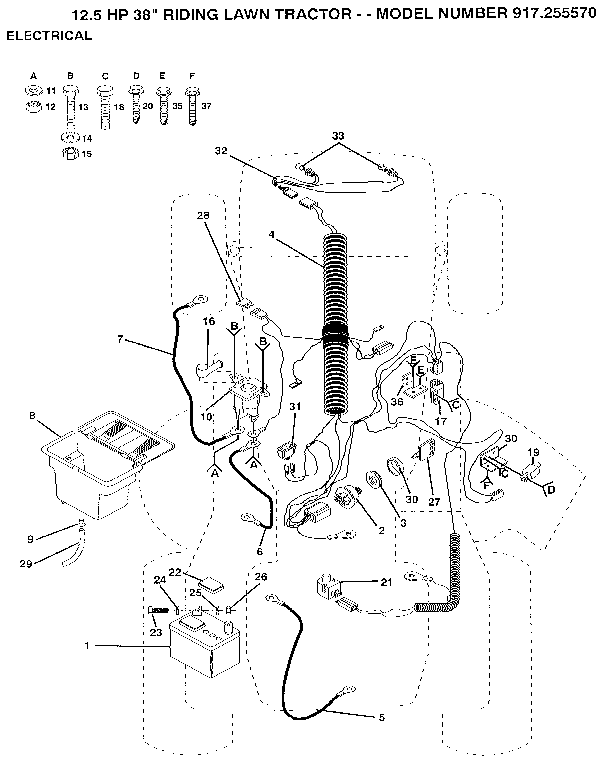 Electrical Diagram and Parts List for 917255570  Craftsman Lawn Tractor
