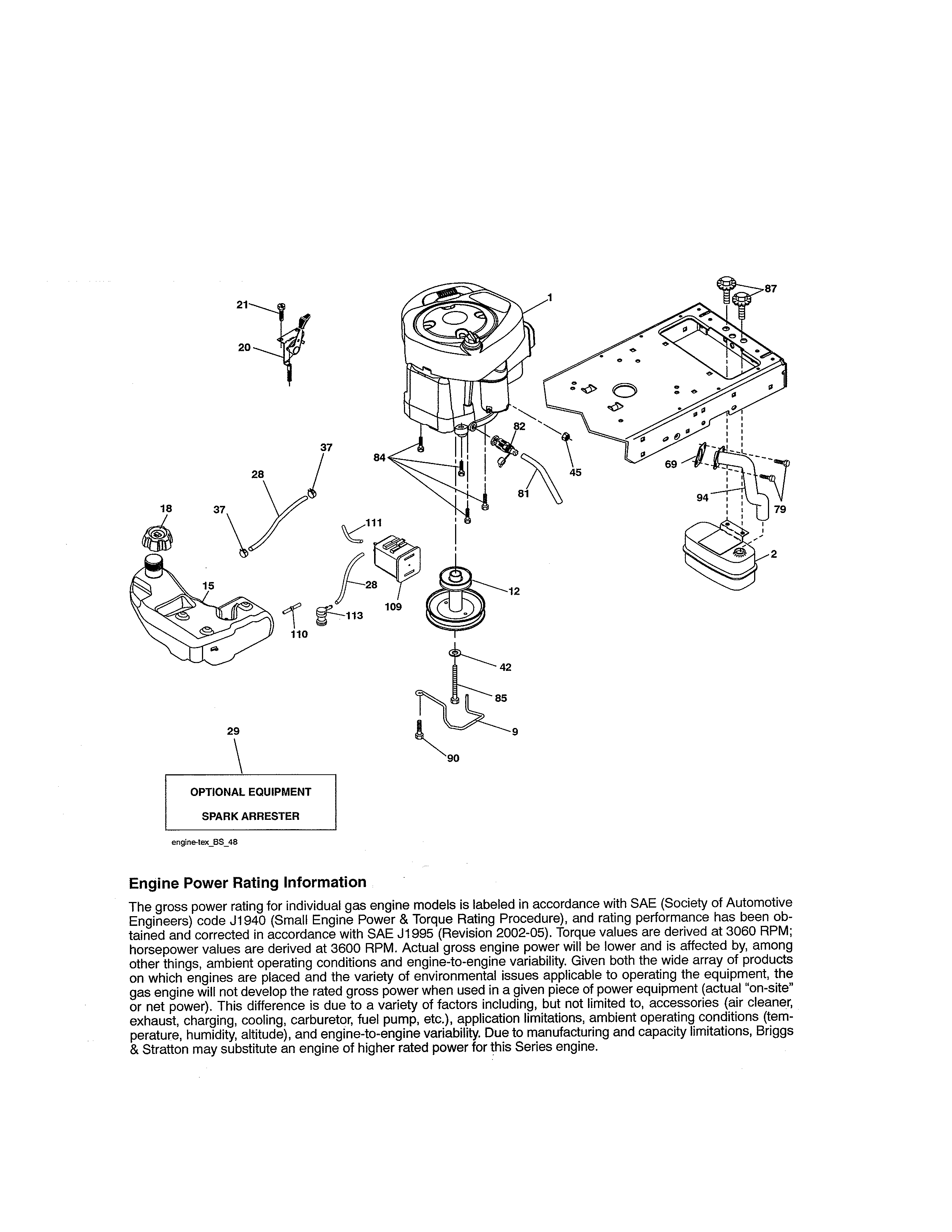 Engine Diagram and Parts List for 917250842  Craftsman Lawn Tractor