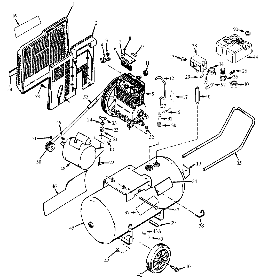 Default Diagram and Parts List for 919-18695 Type 1 Craftsman Compressor