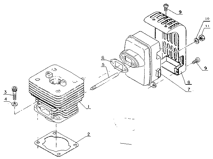 Cylinder And Muffler Assembly Diagram and Parts List for 271281611  Craftsman Trimmer