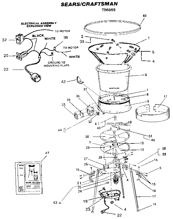 Replacement Parts Diagram and Parts List for 833796855  Craftsman Trimmer