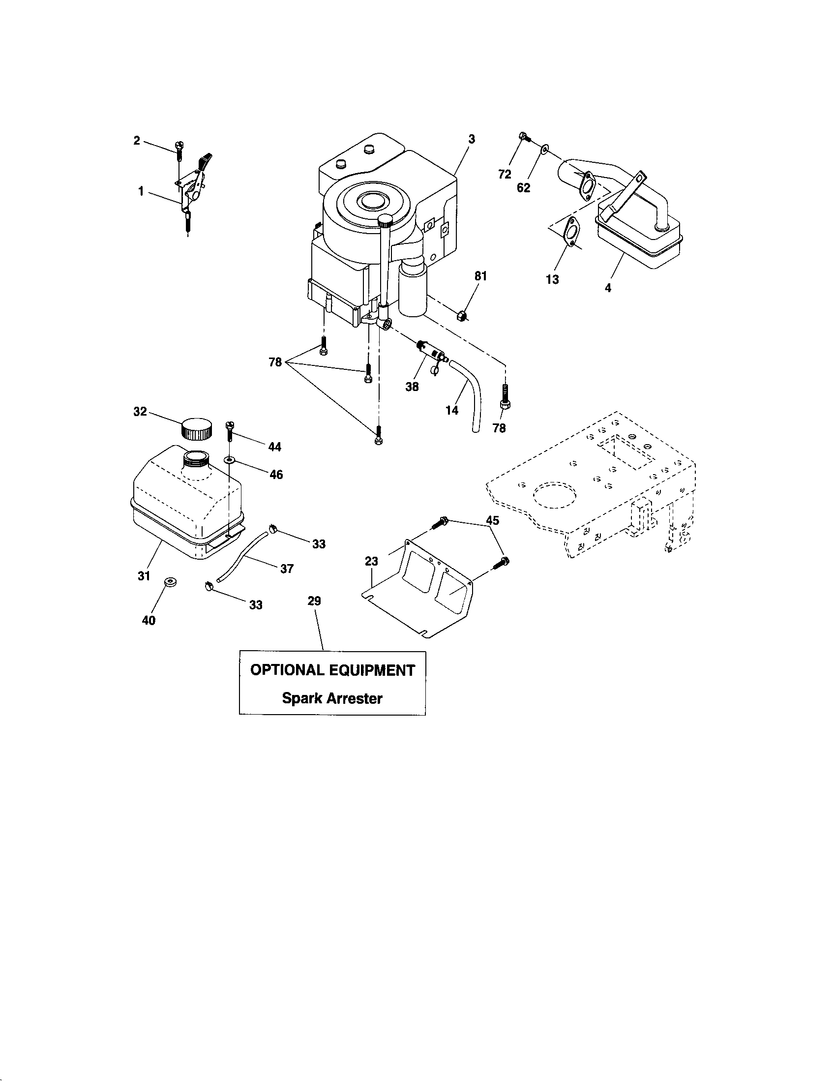 Engine Diagram and Parts List for 917273398  Craftsman Lawn Tractor