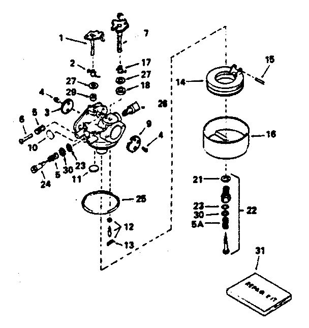 Carburetor Diagram and Parts List for 143366202  Craftsman Engine