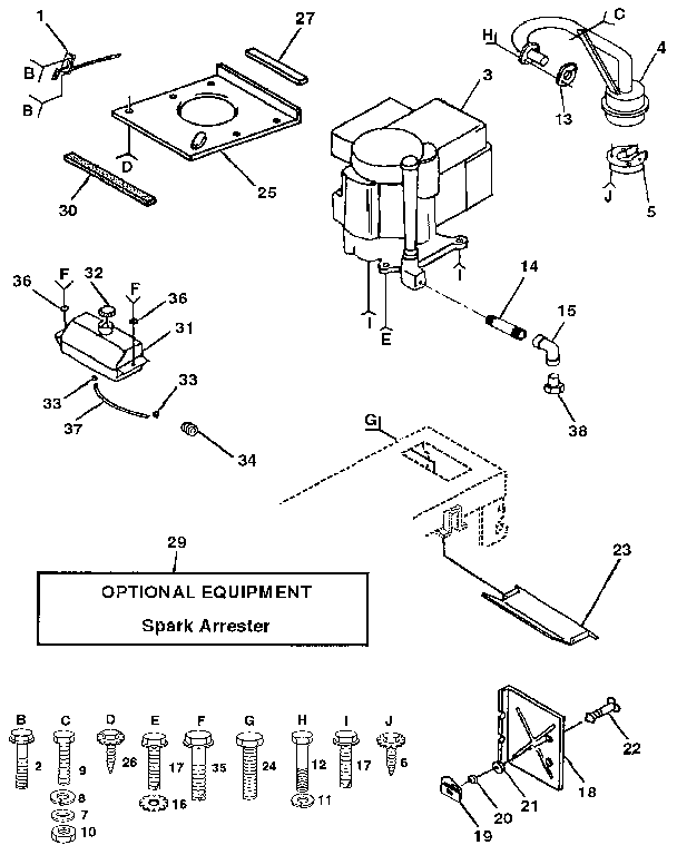 Engine Diagram and Parts List for 917255580  Craftsman Lawn Tractor