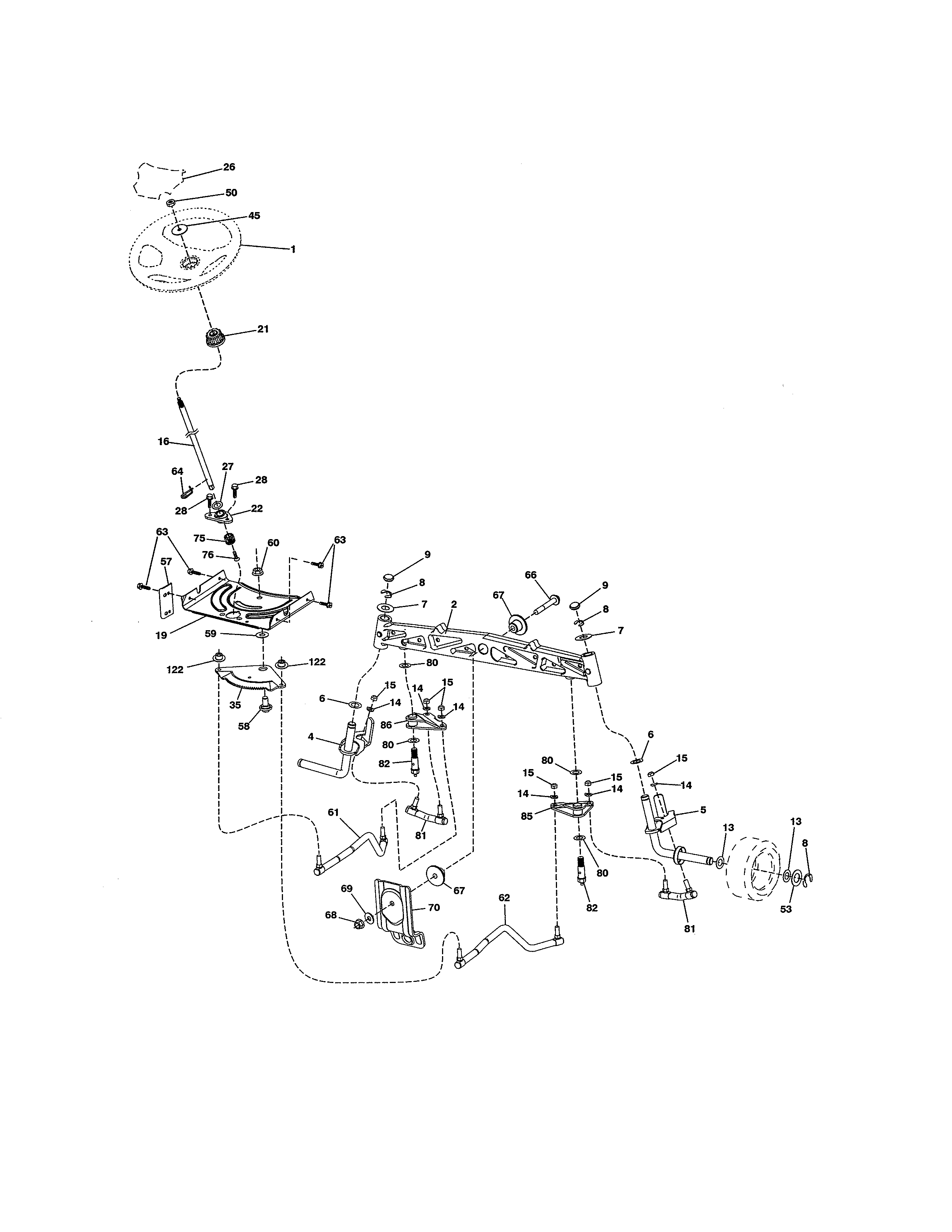 Steering Assembly Diagram and Parts List for 917986451  Craftsman Lawn Tractor