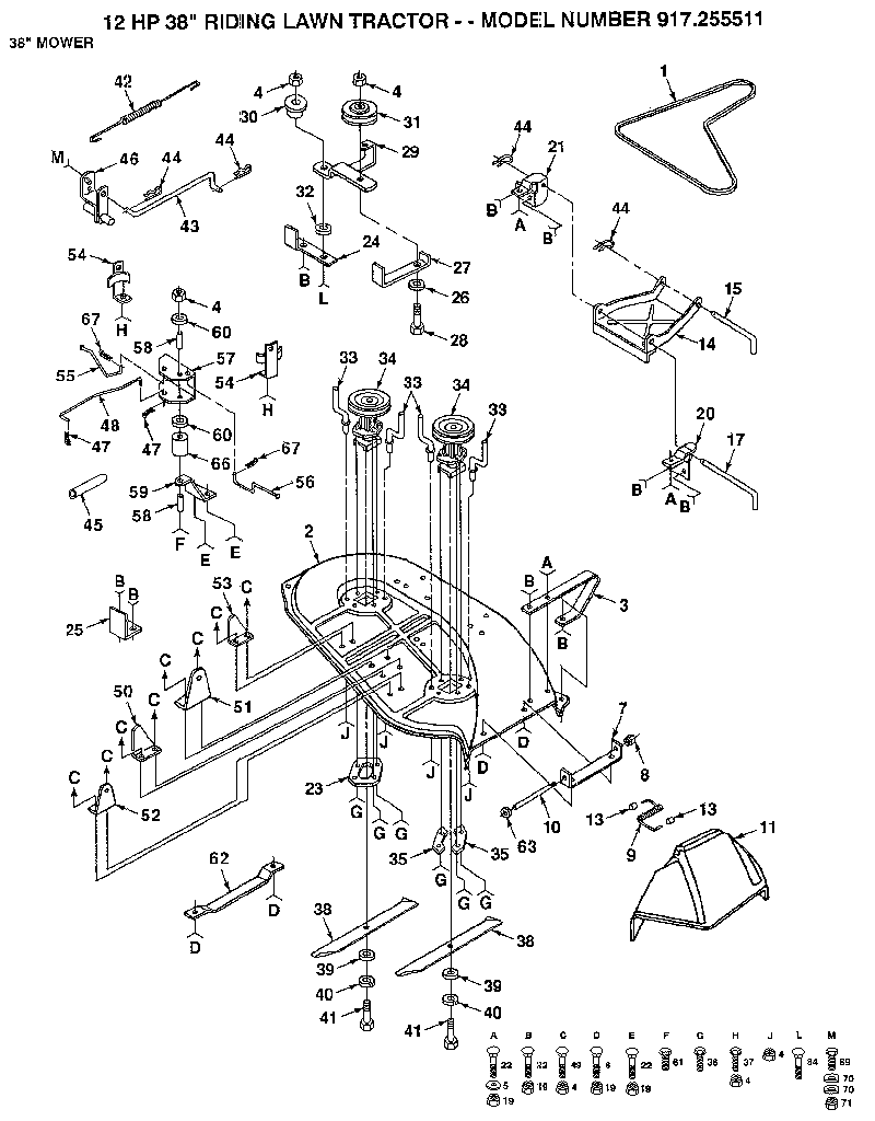 38" Mower Diagram and Parts List for 917255511  Craftsman Lawn Tractor