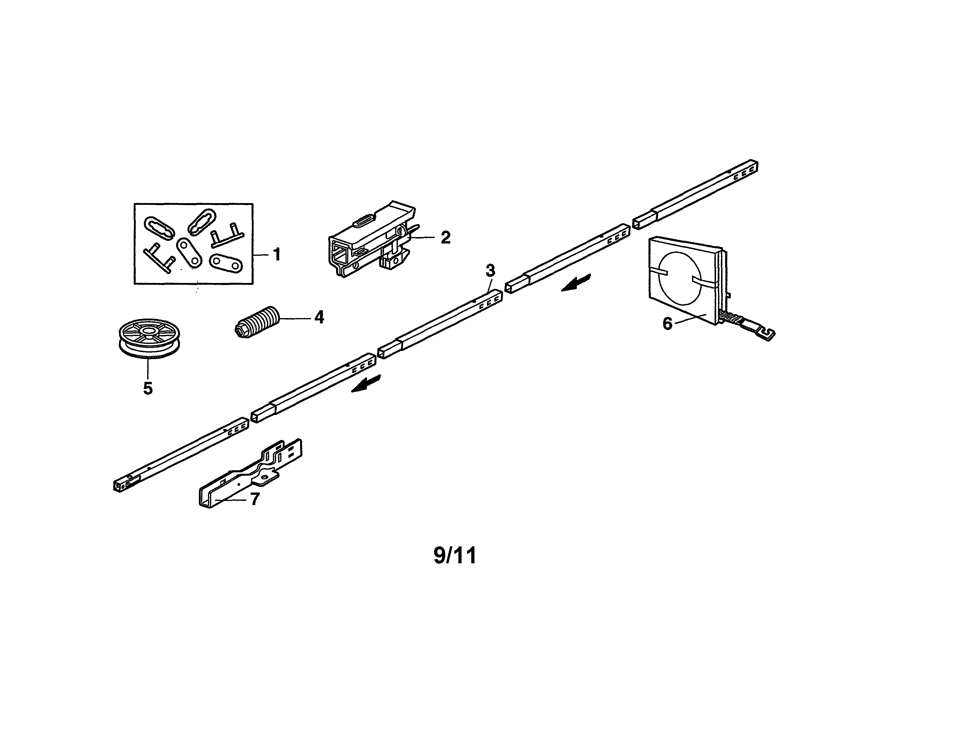 Rail Assembly Diagram and Parts List for 13953915D  Craftsman Garage Door Opener