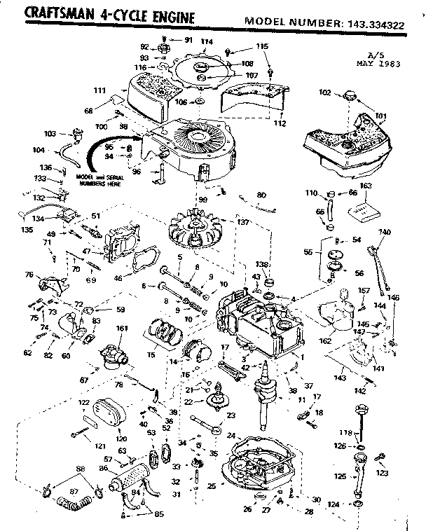 Replacement Parts Diagram and Parts List for 143334322  Craftsman Engine