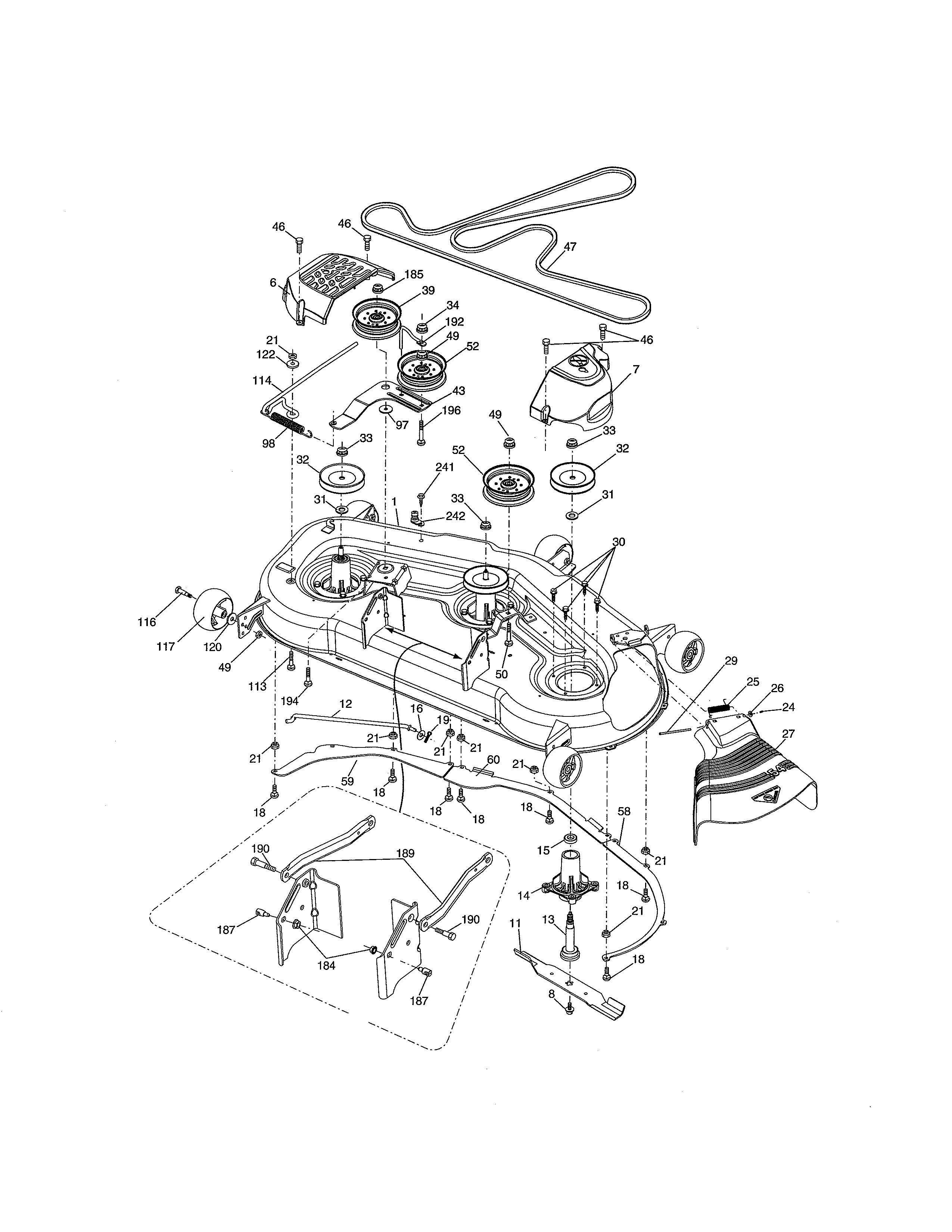 Mower Deck Diagram and Parts List for 917280080  Craftsman Lawn Tractor