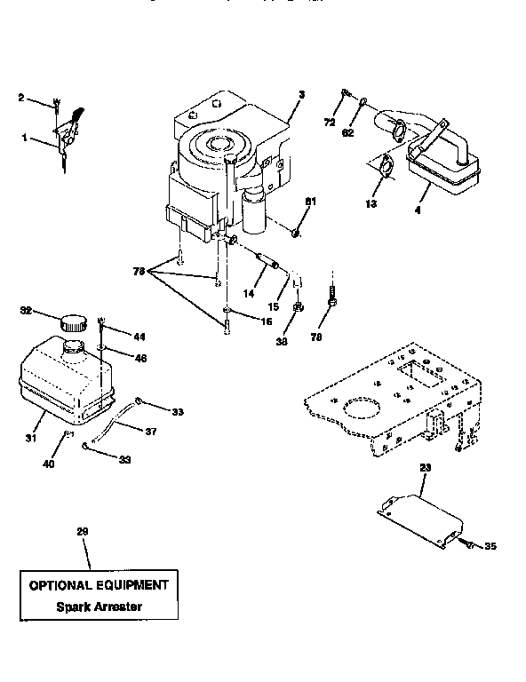 Engine Diagram and Parts List for 917258481  Craftsman Lawn Tractor