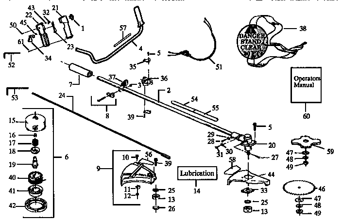 Drive Shaft And Cutting Head Diagram and Parts List for 358798271  Craftsman Trimmer
