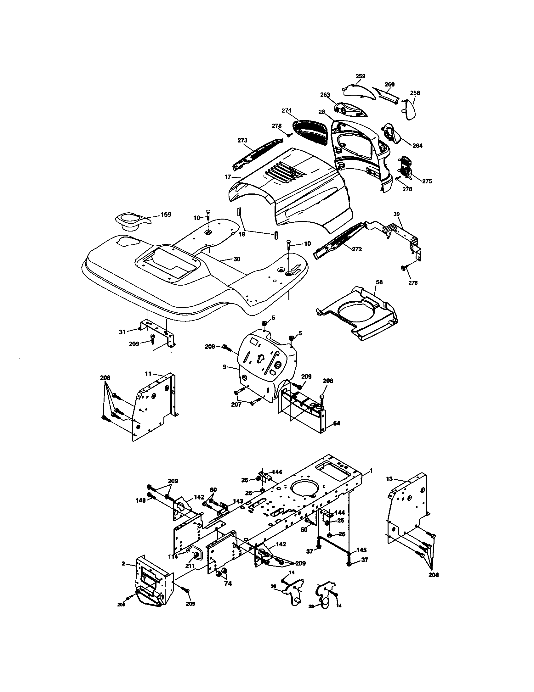 Chassis And Enclosures Diagram and Parts List for 917274811  Craftsman Lawn Tractor