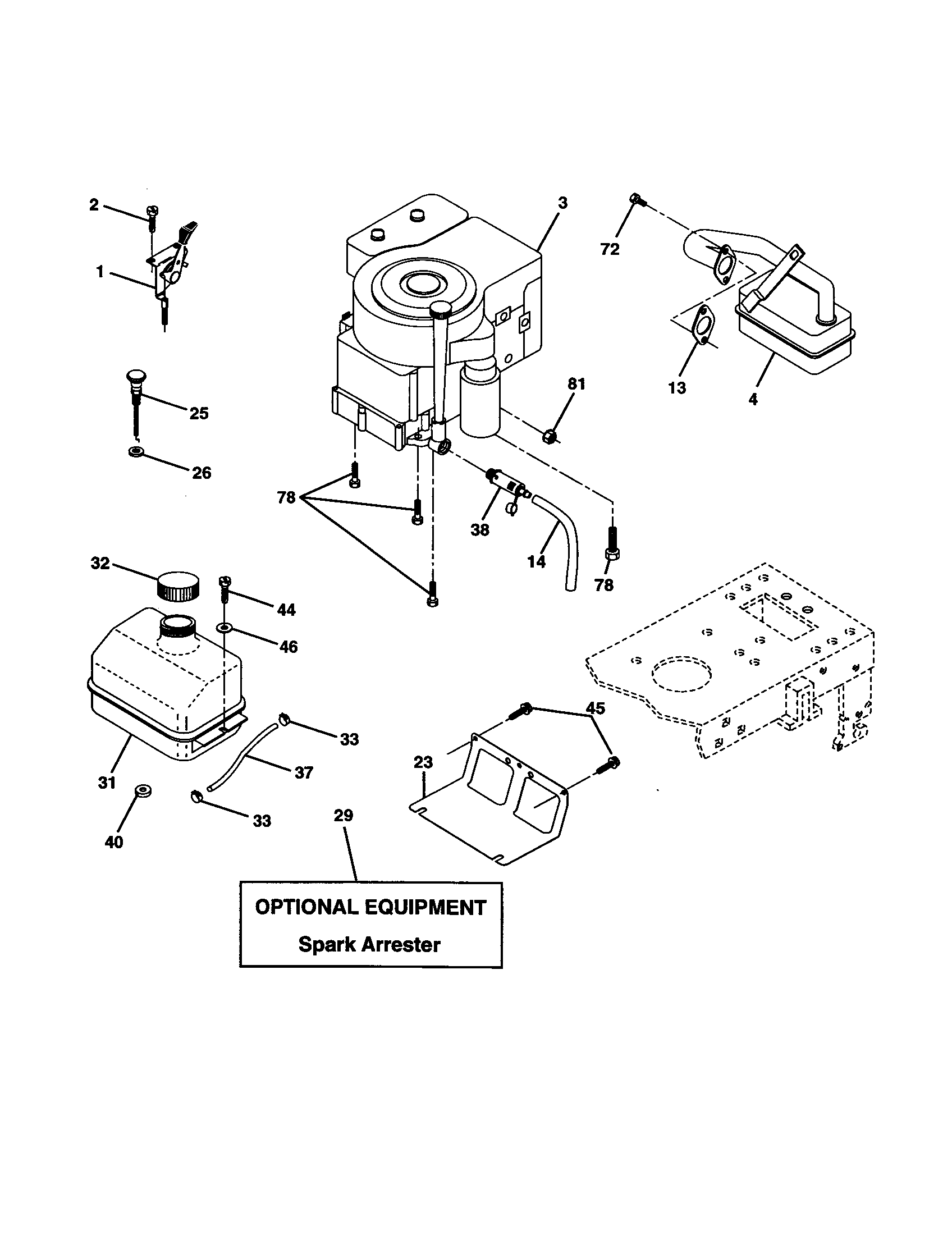 Engine Diagram and Parts List for 917277310  Craftsman Lawn Tractor