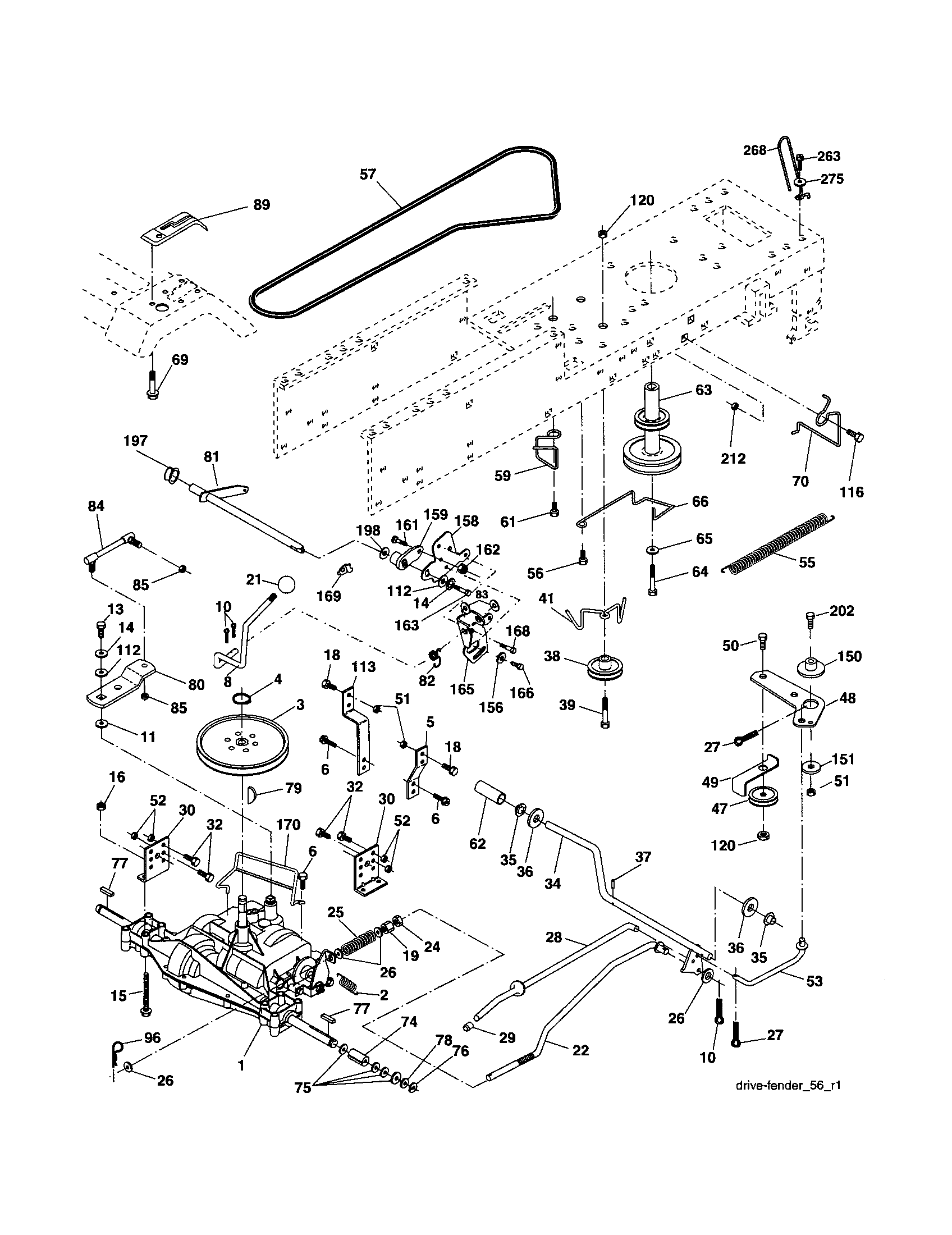Drive Diagram and Parts List for 917253201  Craftsman Lawn Tractor
