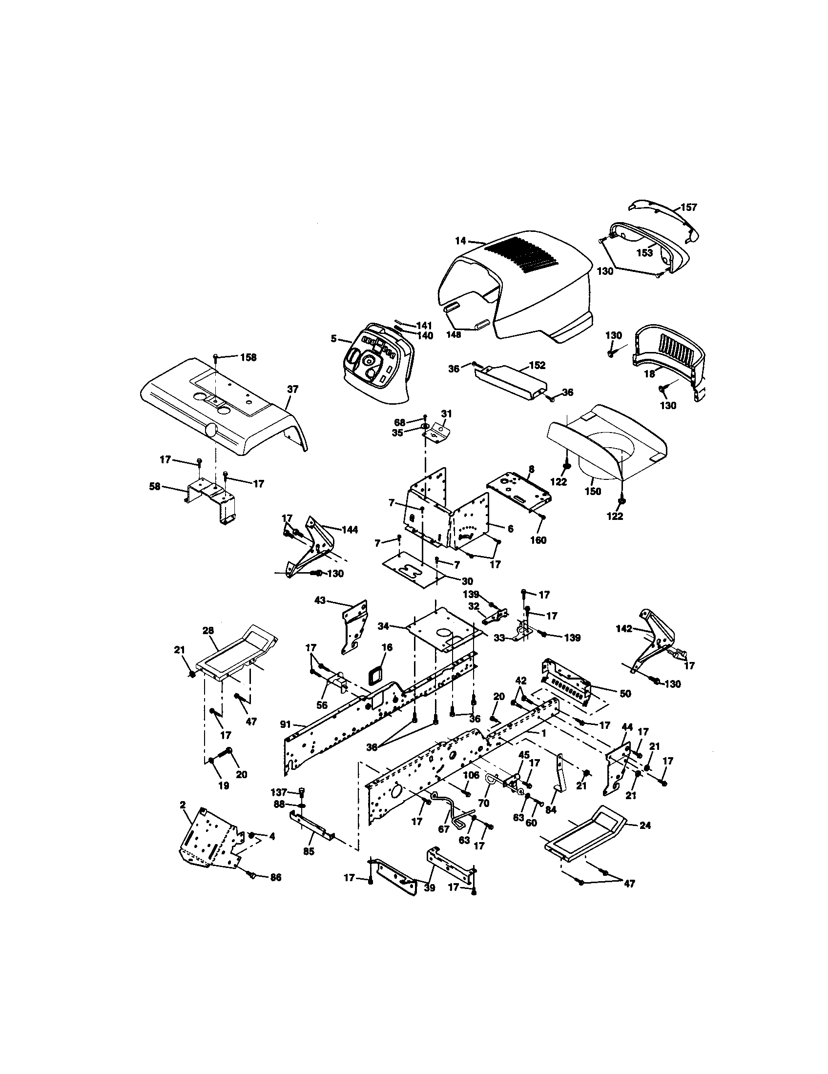 Chassis And Enclosures Diagram and Parts List for 917272954  Craftsman Lawn Tractor