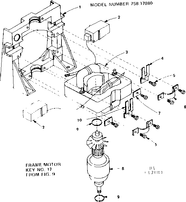 Frame Motor Diagram and Parts List for 75817880  Craftsman Utility Vacuum