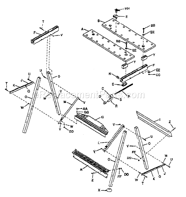 Workbench Diagram and Parts List for 69565857  Craftsman Workbench