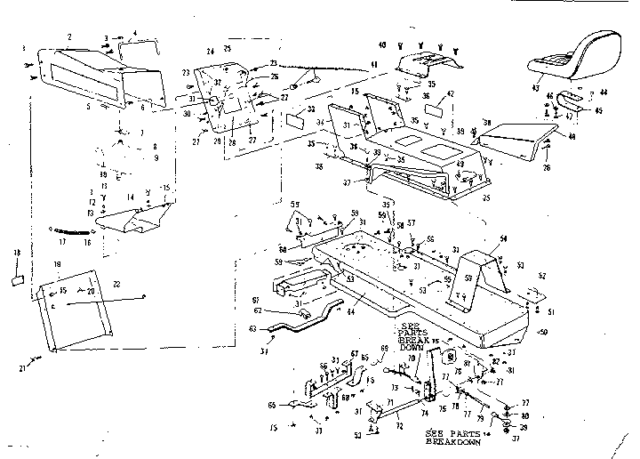 Top Half Diagram and Parts List for 536250920  Craftsman Lawn Tractor