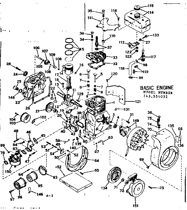 Basic Engine Diagram and Parts List for 143554032  Craftsman Engine