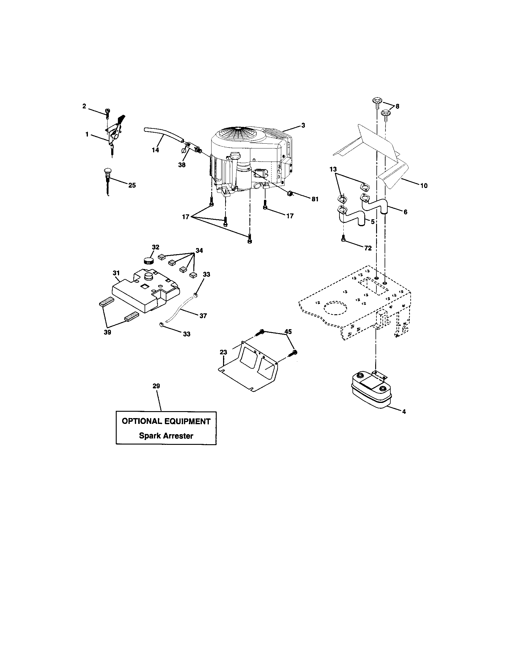 Engine Diagram and Parts List for 917273512  Craftsman Lawn Tractor