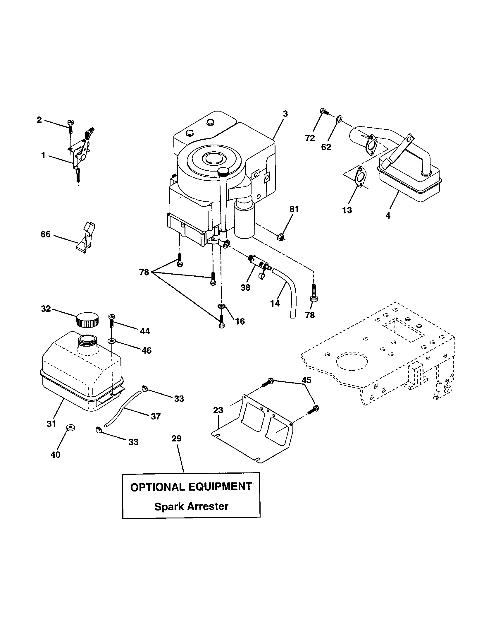 Engine Diagram and Parts List for 917250450  Craftsman Lawn Tractor
